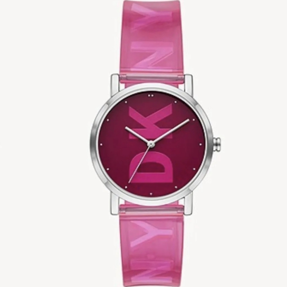 DKNY Soho Pink Polyurethane Womens 34mm Watch New
